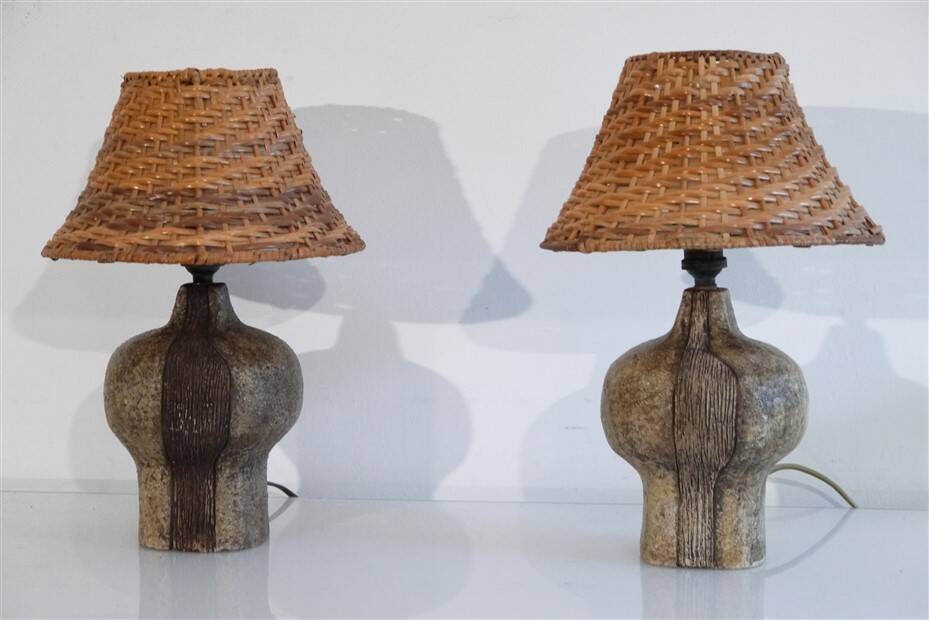 Paire de lampes en grés scarifié de Christian Pradier