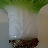 Wall light lamp tulip pressed glass molded 1900 Art Nouveau gradient green