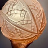 Vintage art deco globe pendant light in pink frosted glass