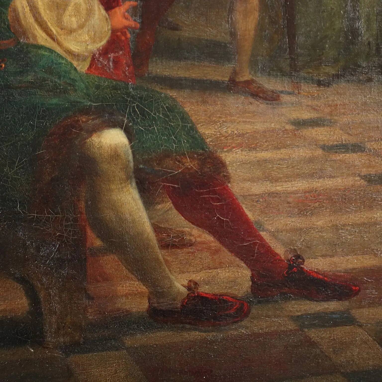 Ancient painting on a historical subject, oil on canvas, Italy 19th century.