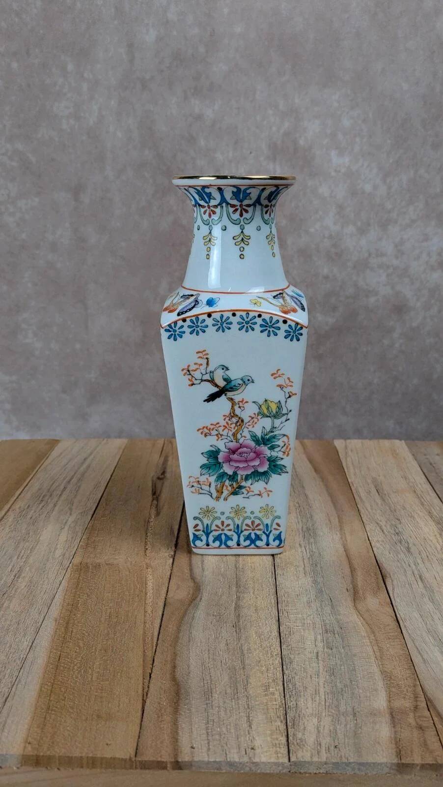 Vase chinois décor floral & oiseaux