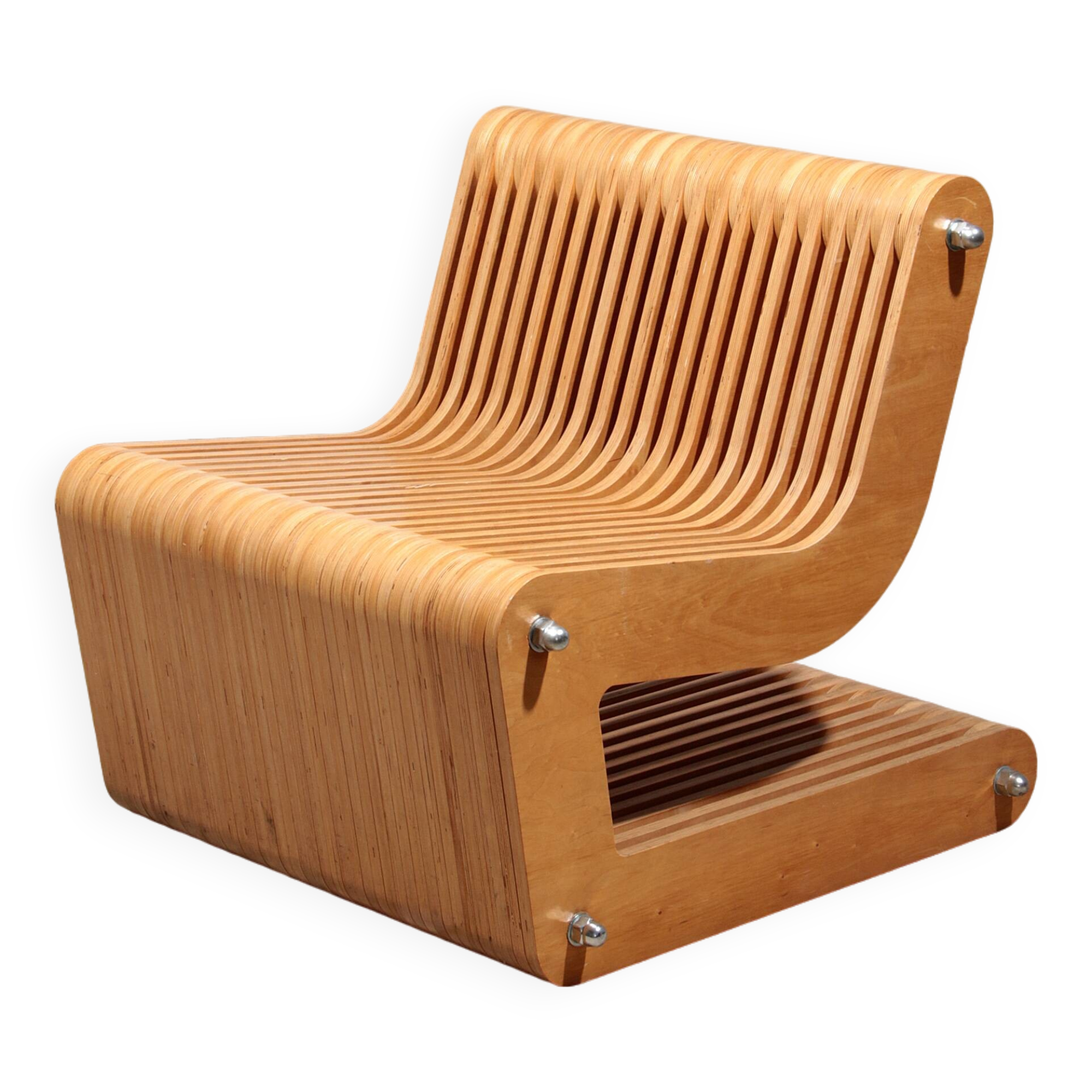 Vintage Beech Plywood Lounge Chair with Bolt Construction