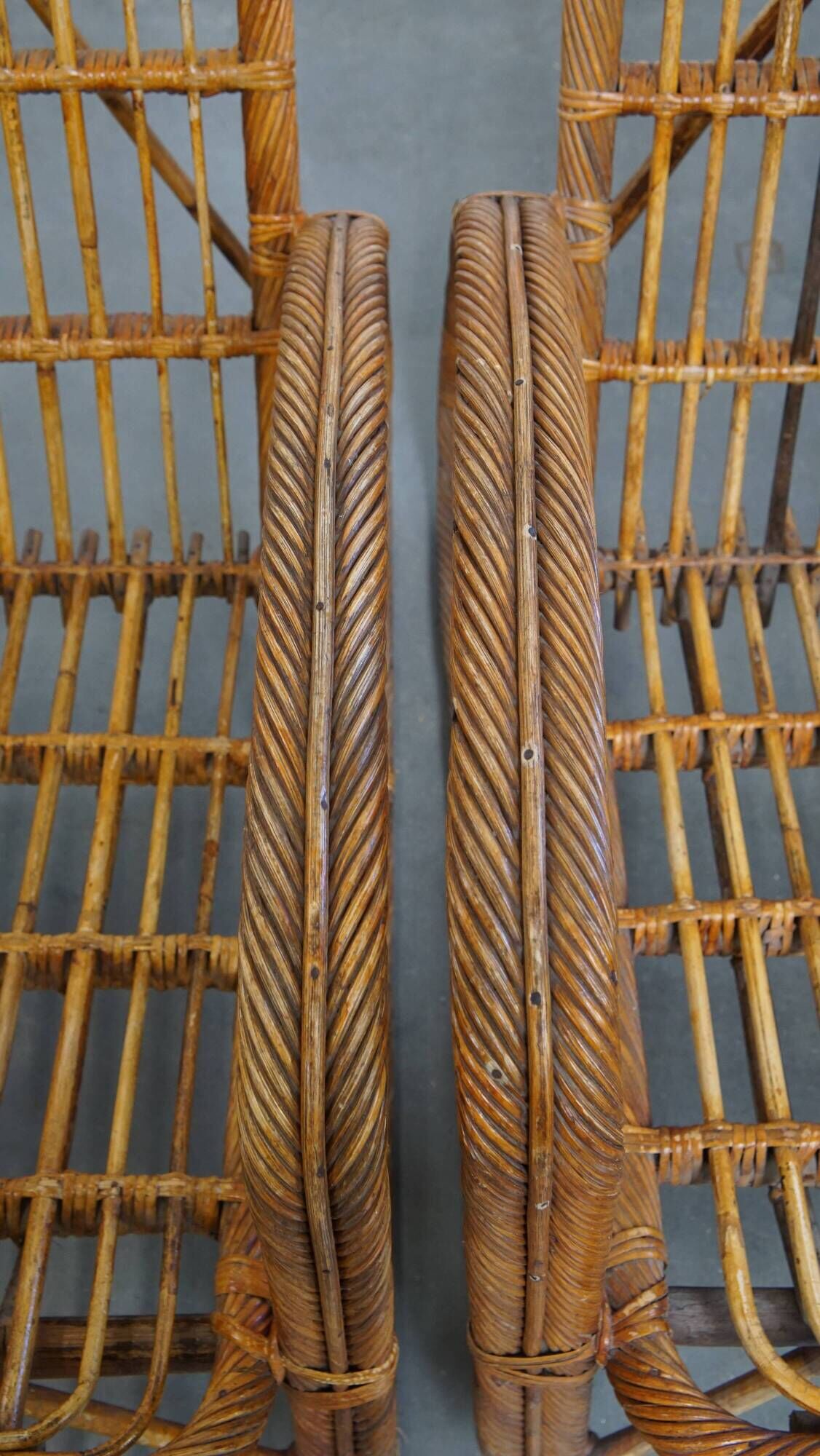 Set of 2 French Rattan Vintage Design Armchairs from the 1950s