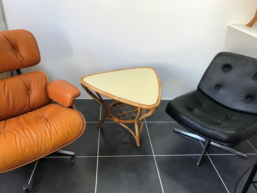 Table basse rotin et formica vintage 1970