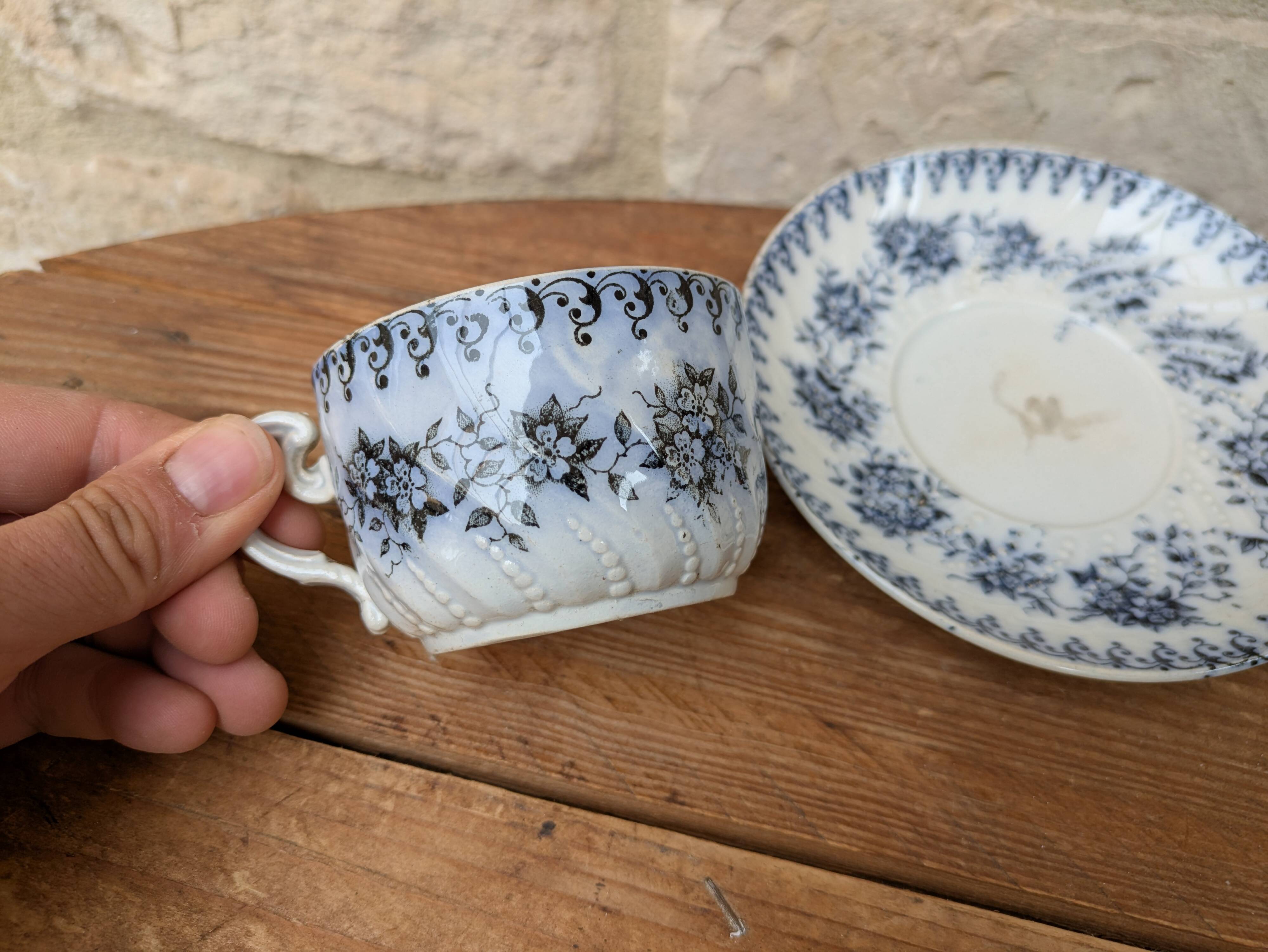 Antique coffee cup with saucer, Saint Amand and Hamage, Jeannette model