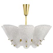 J. T. Kalmar Mid-Century Brass Suspension, Textured White Glass, 1950s