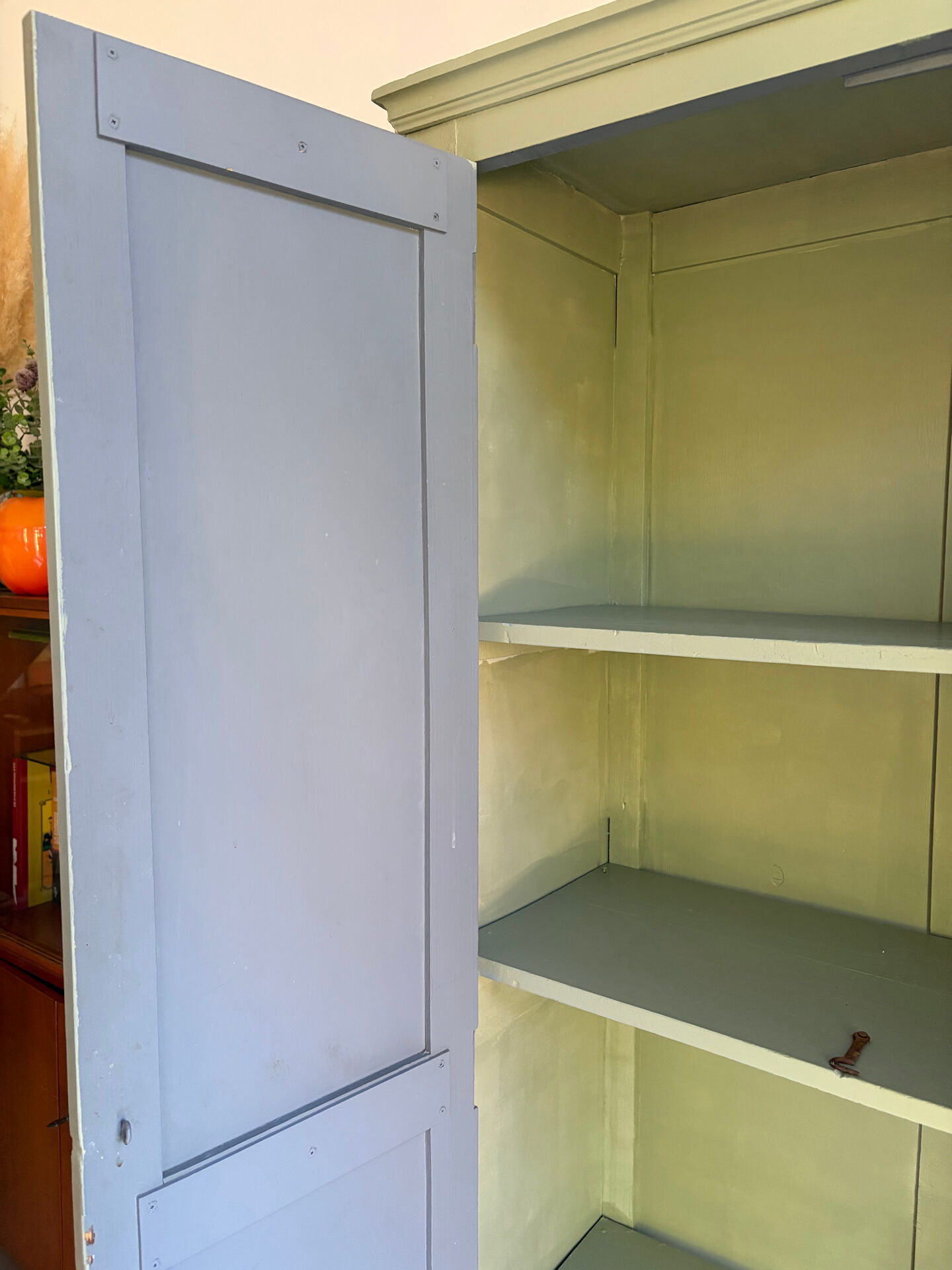 Antique Parisian wardrobe in sage green patina