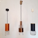 Three vintage suspension lamps, copper aluminum and glass