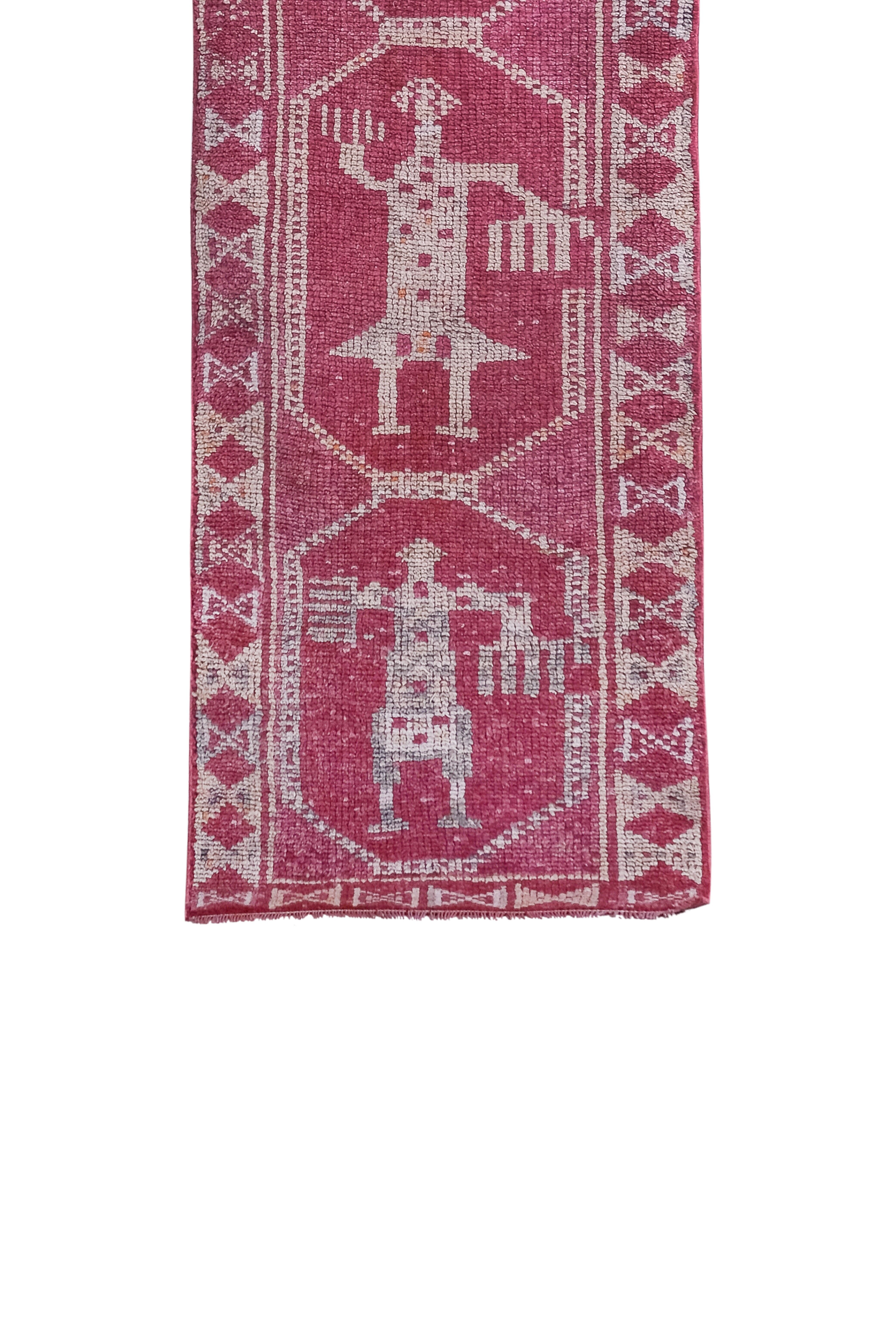 Vintage Turkish rug from Oushak, hand-woven 87x302 cm