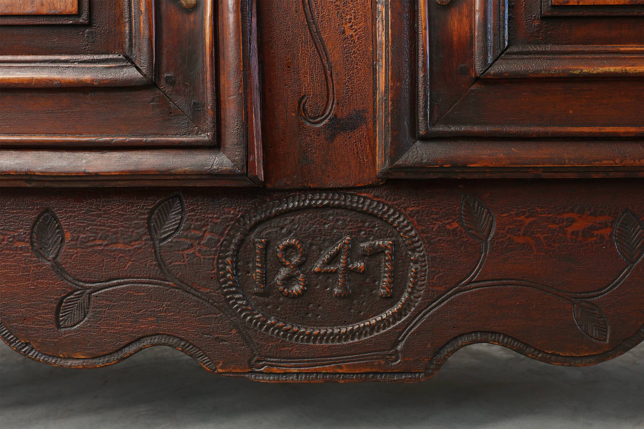 Rare French provincial carved cabinet or buffet with great patina, dated 18