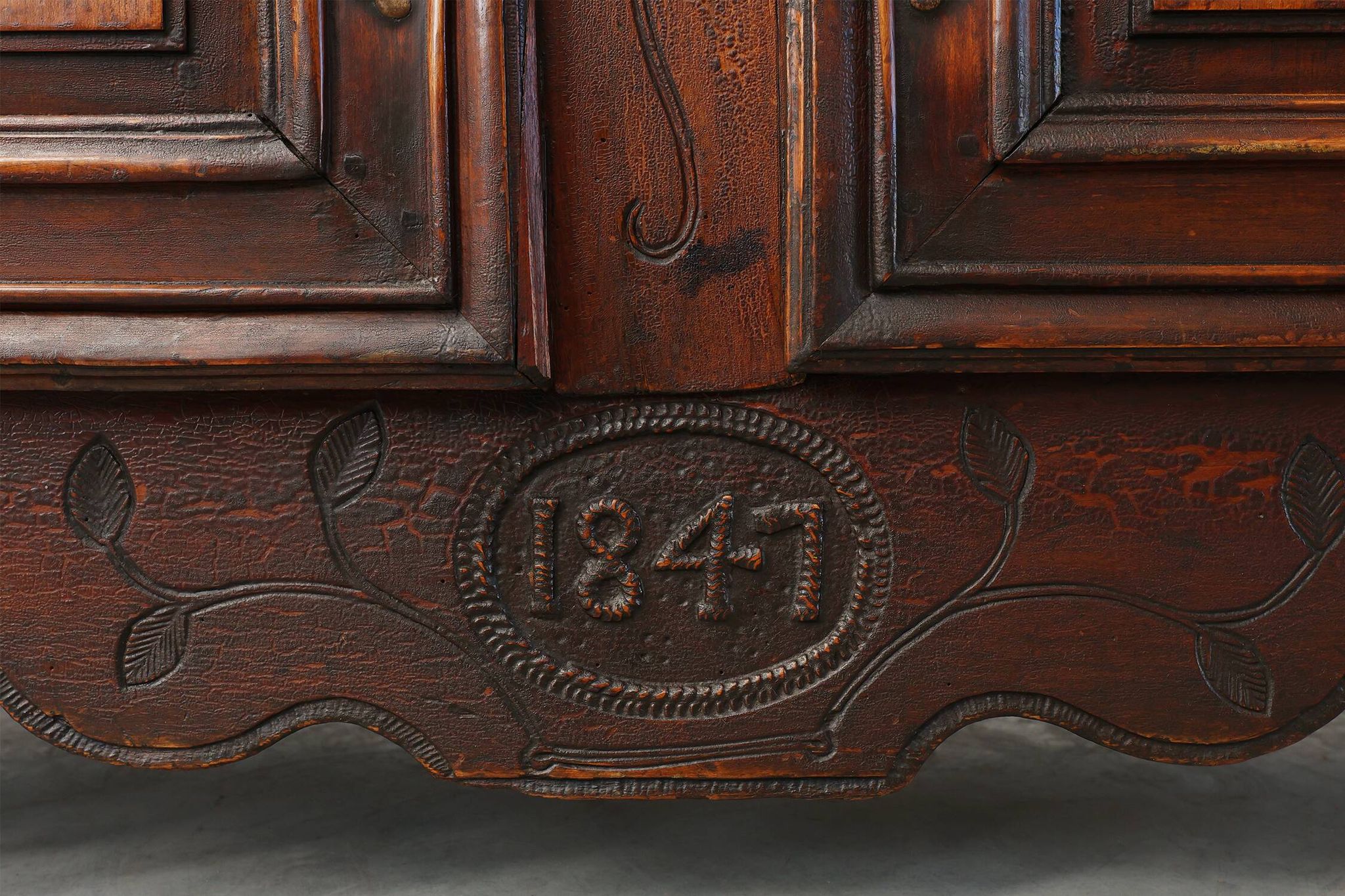 Rare French provincial carved cabinet or buffet with great patina, dated 18