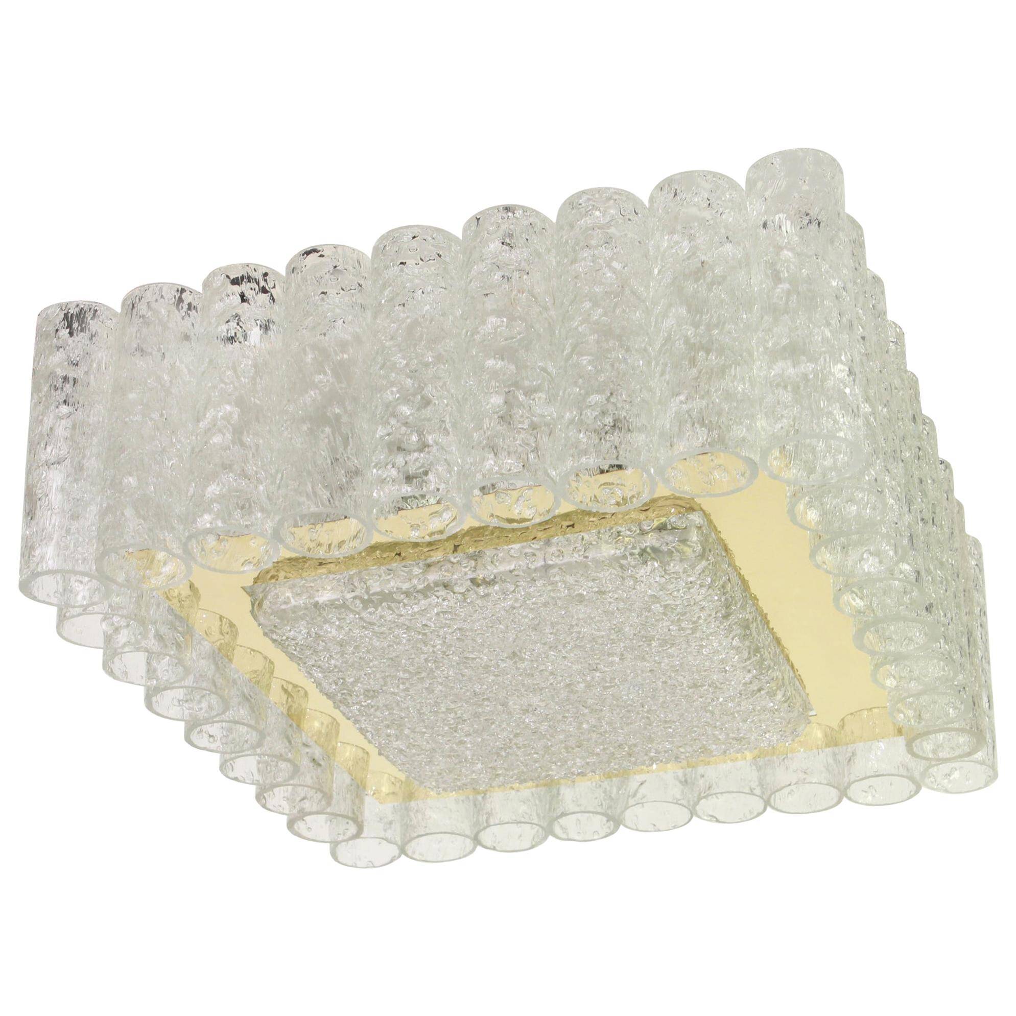 1 of the 3 superb Murano glass ice tubes ceiling lights by Doria, Germany, 1960s.