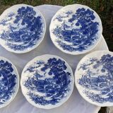 5 hollow plates / earthenware soup Gien Enoch Wedgwood style blue iron earth - vintage model