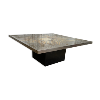 Engraved brass coffee table, Christian Krekels, 1975