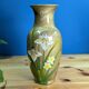 Old Indian Floral Vase Hand Painted Green Gold Background 25cm