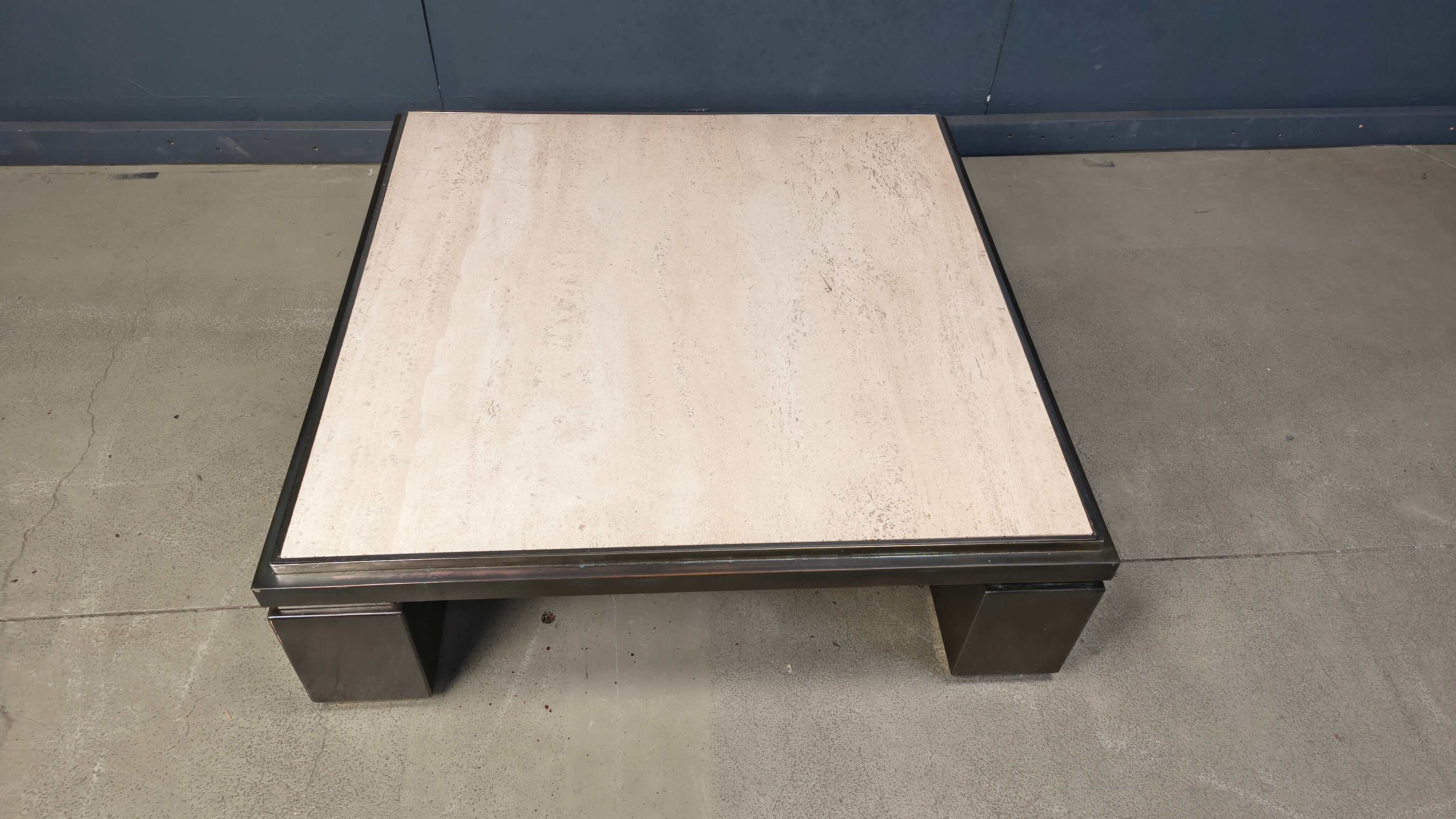 Copper and travertine coffee table by Belgochrom, 1970s