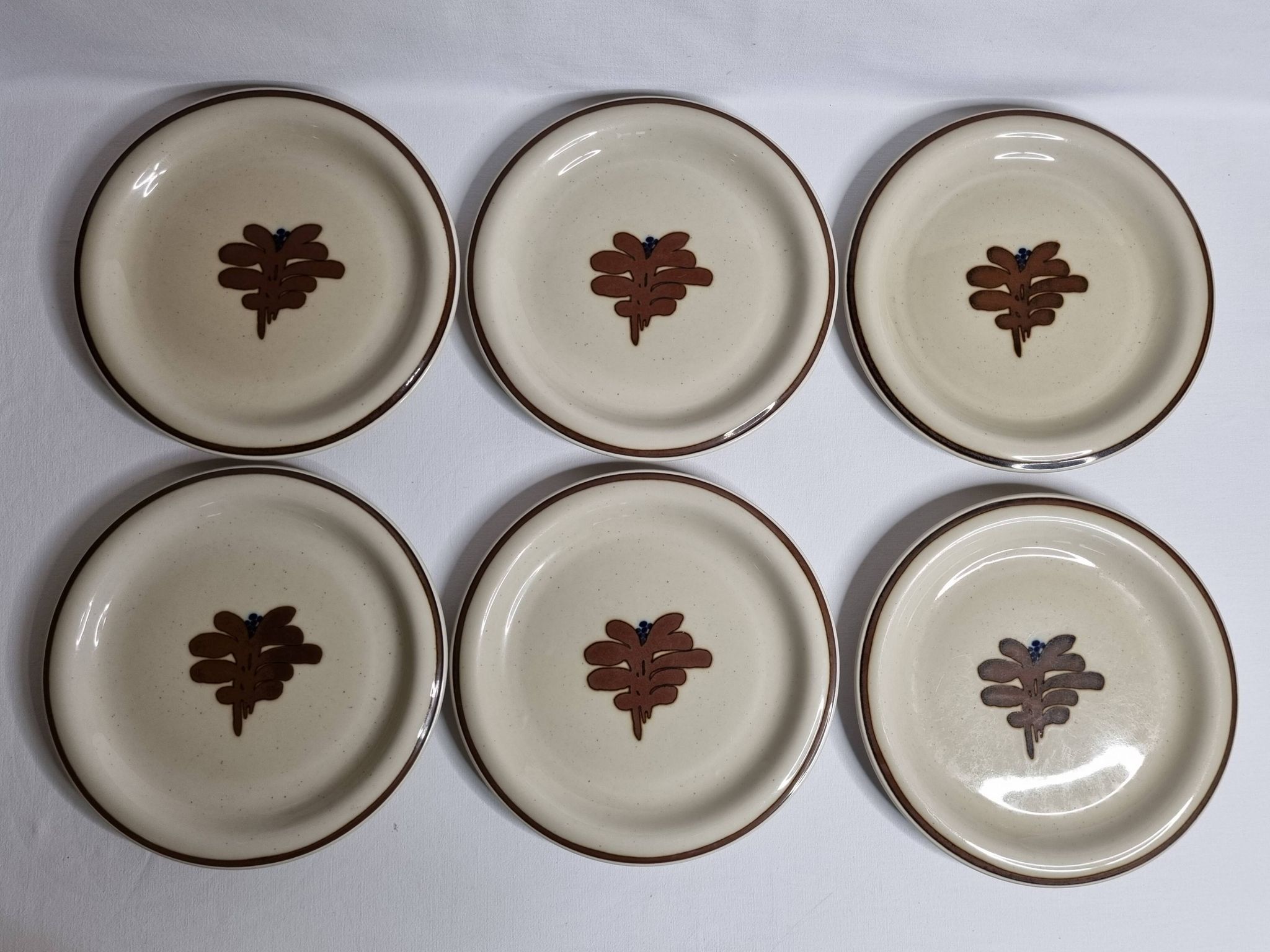Ensemble de 6 assiettes vintage en grès émaillé décor abstrait "Thomas Germany", 26 cm