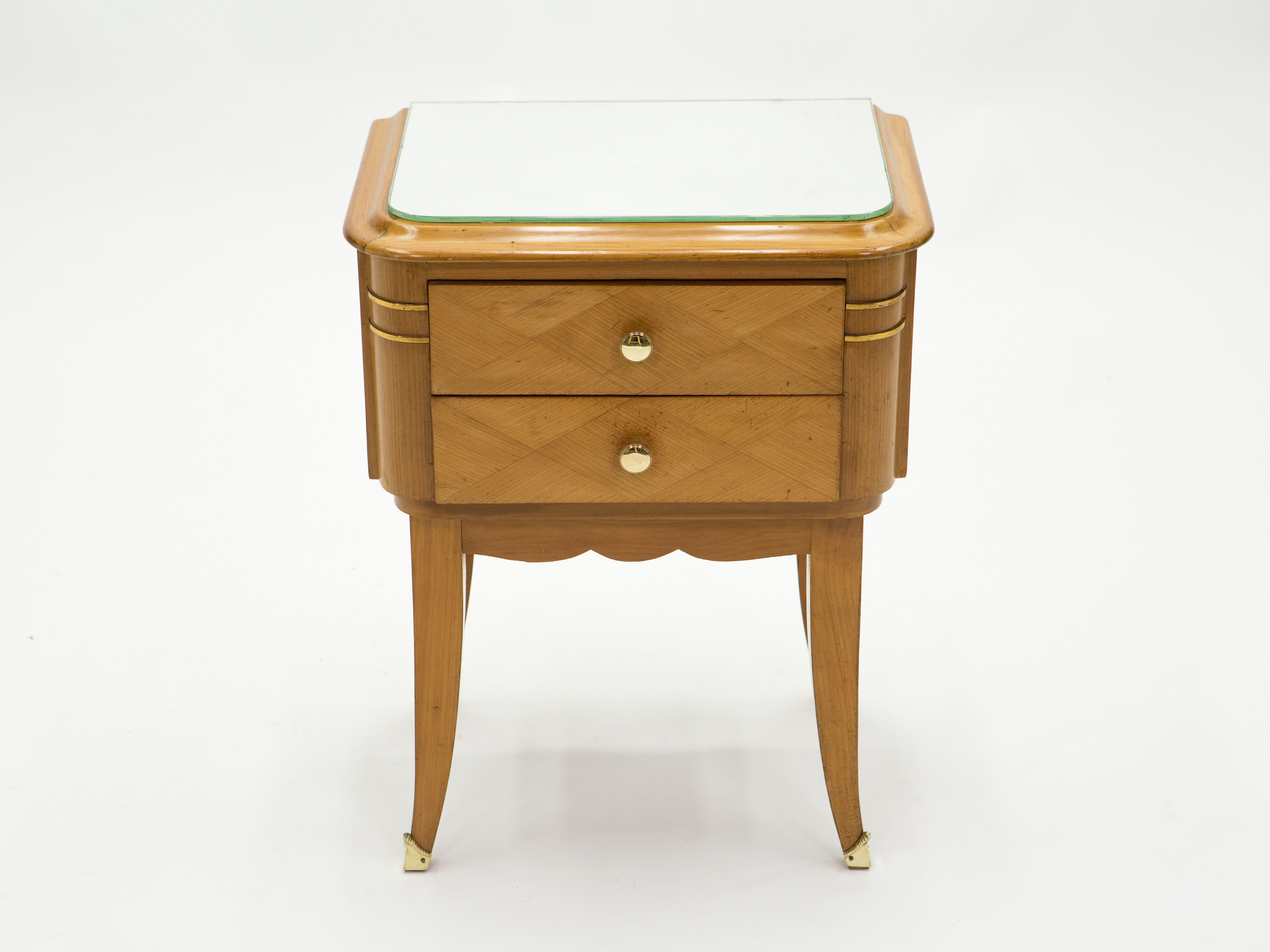 Pair of bedsides in sycamore brass mirror by Jean Pascaud 1940