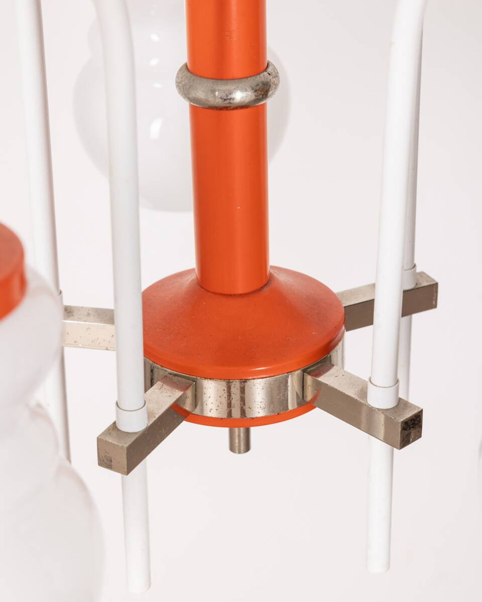 Vintage 70's chandelier in orange metal and glass italian design
