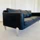 Vintage danish soren holst black leather 3 seater sofa with aluminium legs