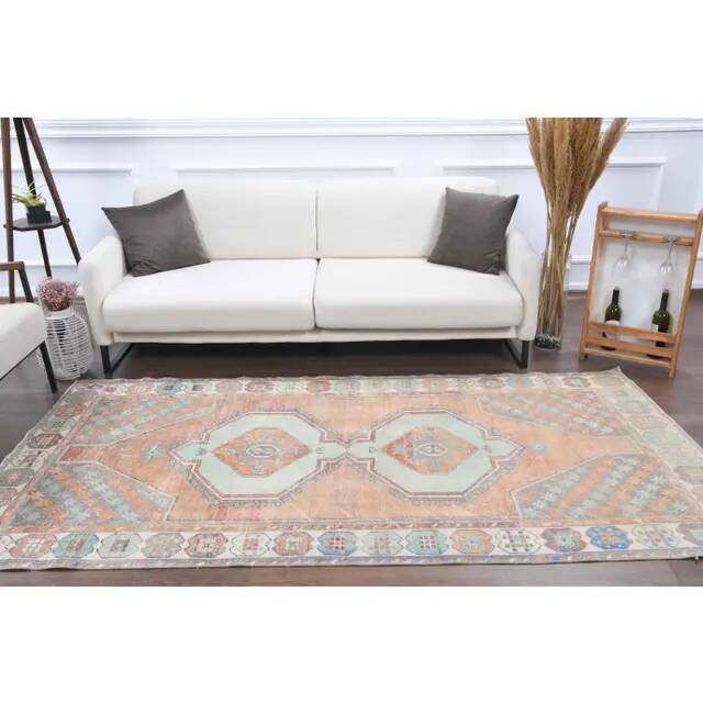 1970s Turkish Oushak Handmade Wool Cotton Orange Area Rug 127x256