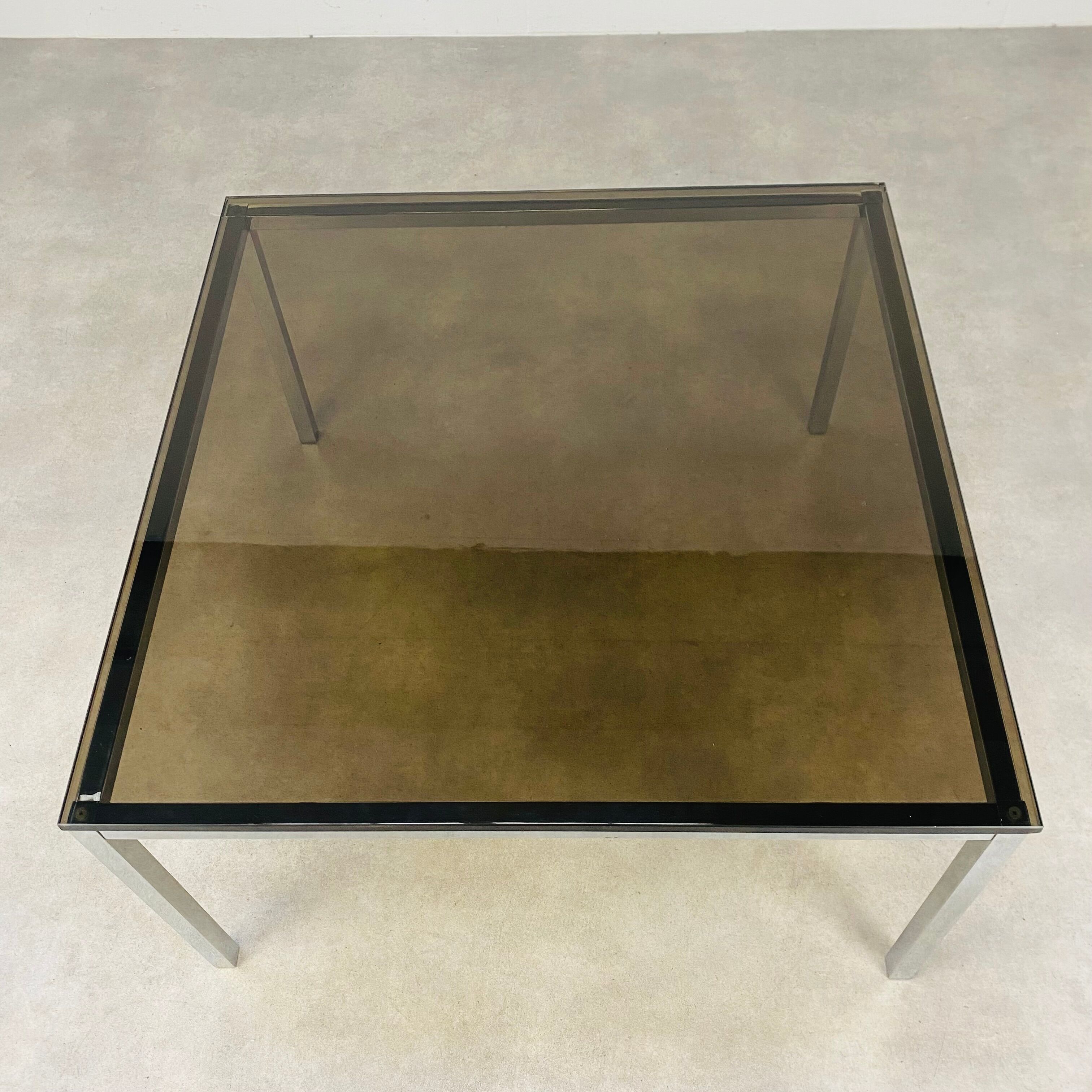 Square coffee table chrome and smoked glass 70s