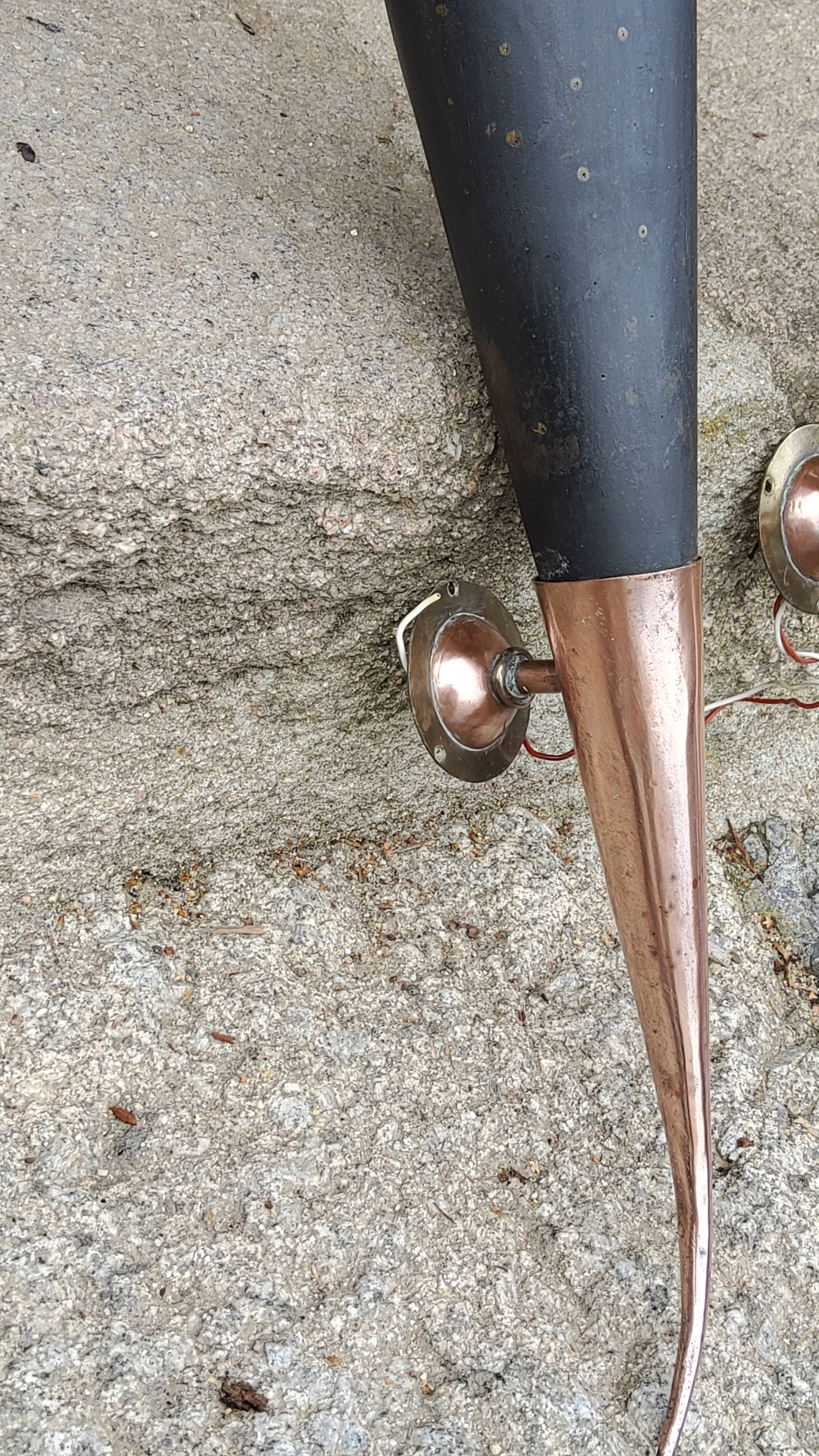 Pair of vintage 50s copper and metal wall lights