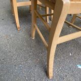 4 chaises bois massif blond chêne et paille