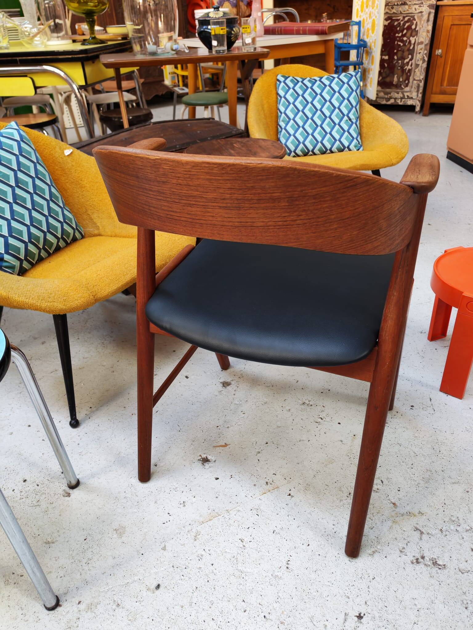 Danish bridge armchair in teak and black vinyl by Korup Stolefabrik circa 1