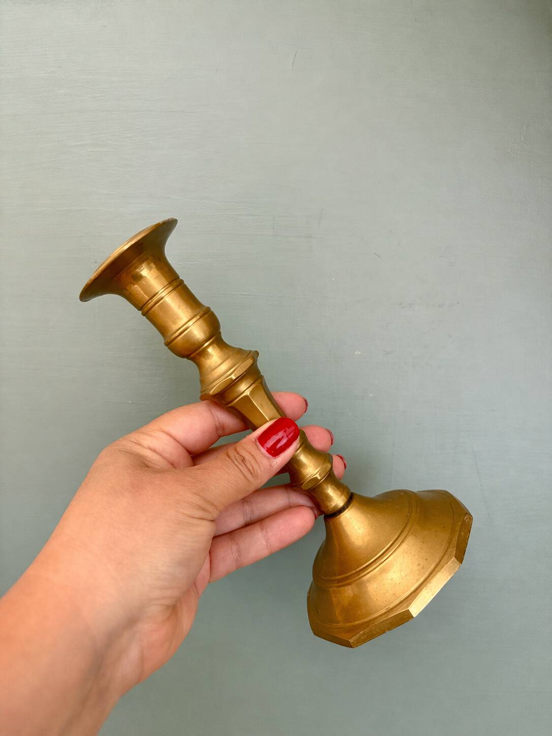 Set of 3 antique brass candle holders/candelabra.