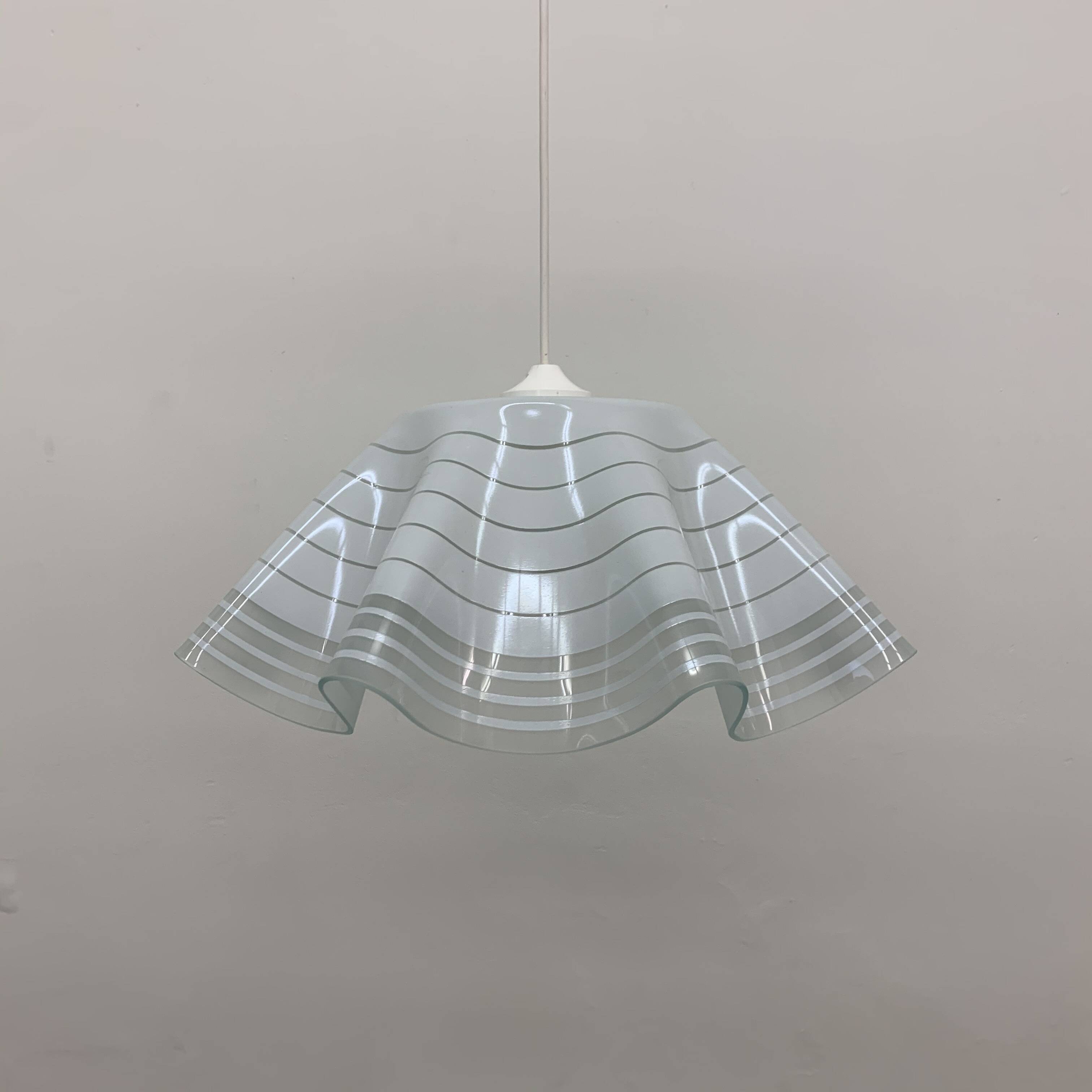 Mid-century minimalist folded glass hanging lamp, 1980’s
