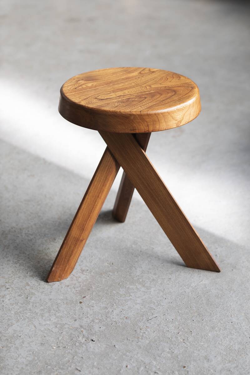 Elm wood stool 'S31' by Pierre Chapo, France, 1974