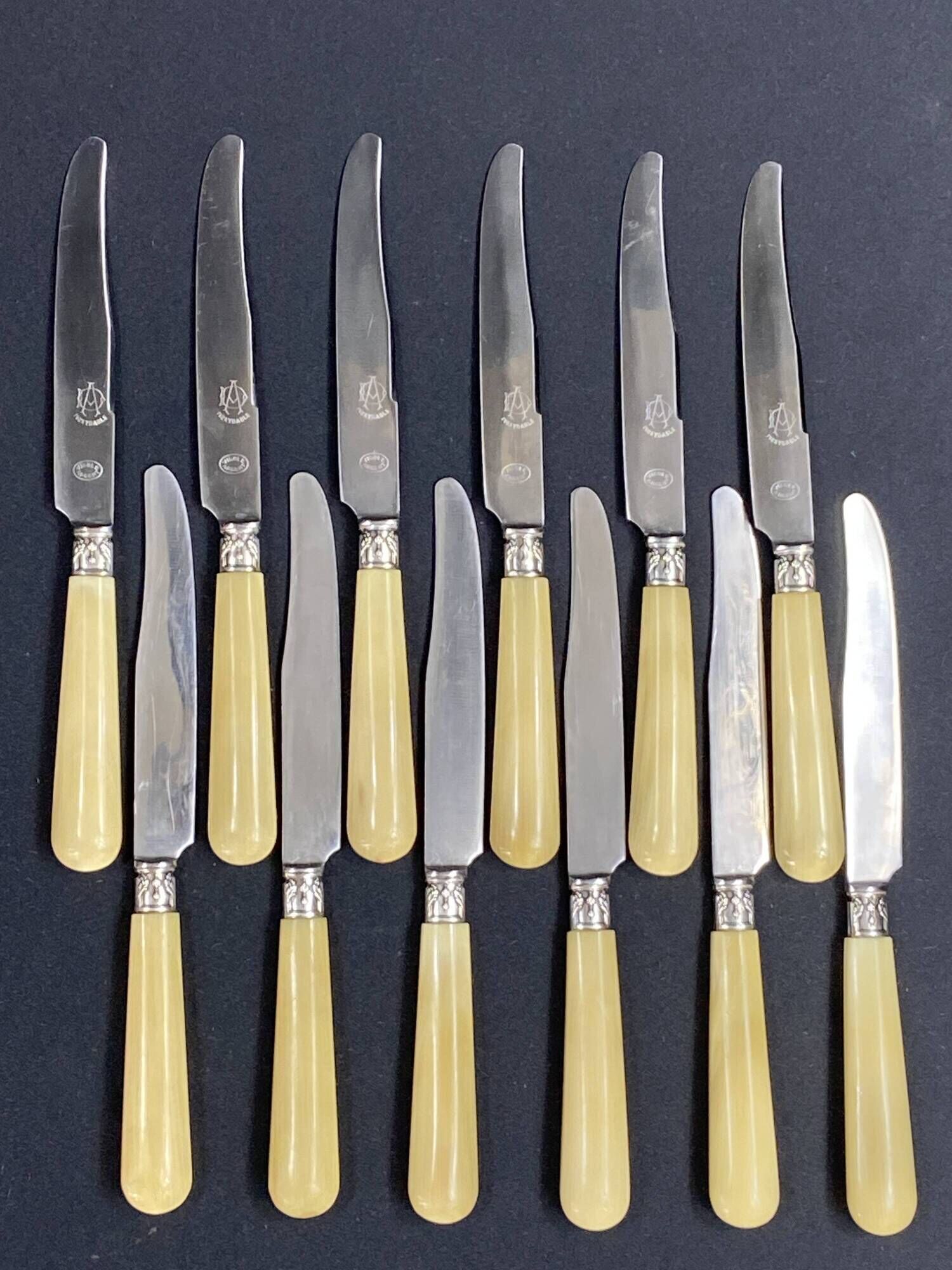 Set of 12 dessert knives with stainless steel blade and silver ferrule Régence