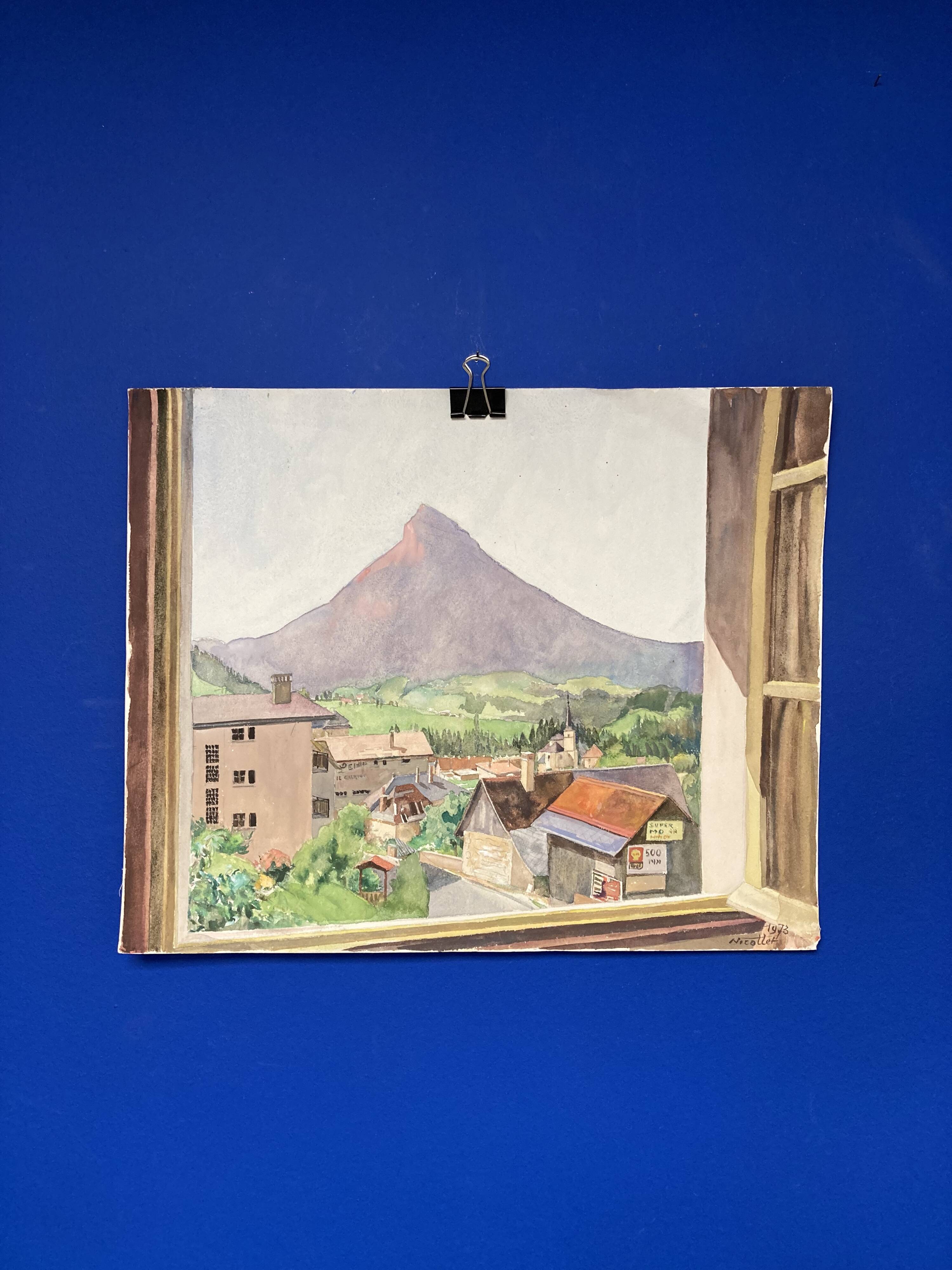 Watercolor mountain landscape