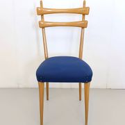 Vintage Maple Dining Chairs with Ultramarine Blue Fabric, 1950s, Set of 5
