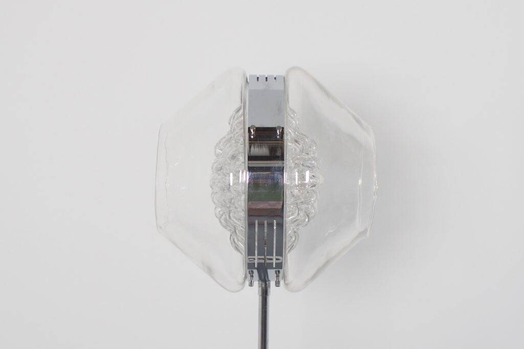 Vintage Italian ‘Eye’ Floor Lamp, Chrome, Murano Glass and Marble, 1970s