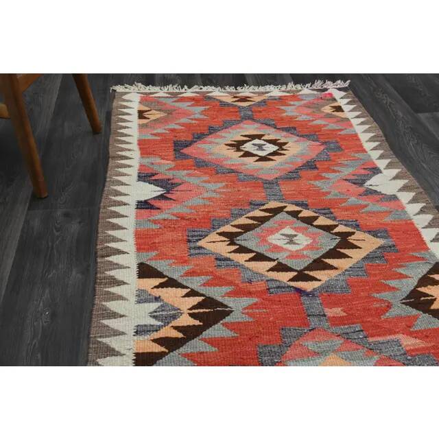 1970s Vintage Turkish Oushak Handmade Wool Cotton Pink Runner Rug 102x335