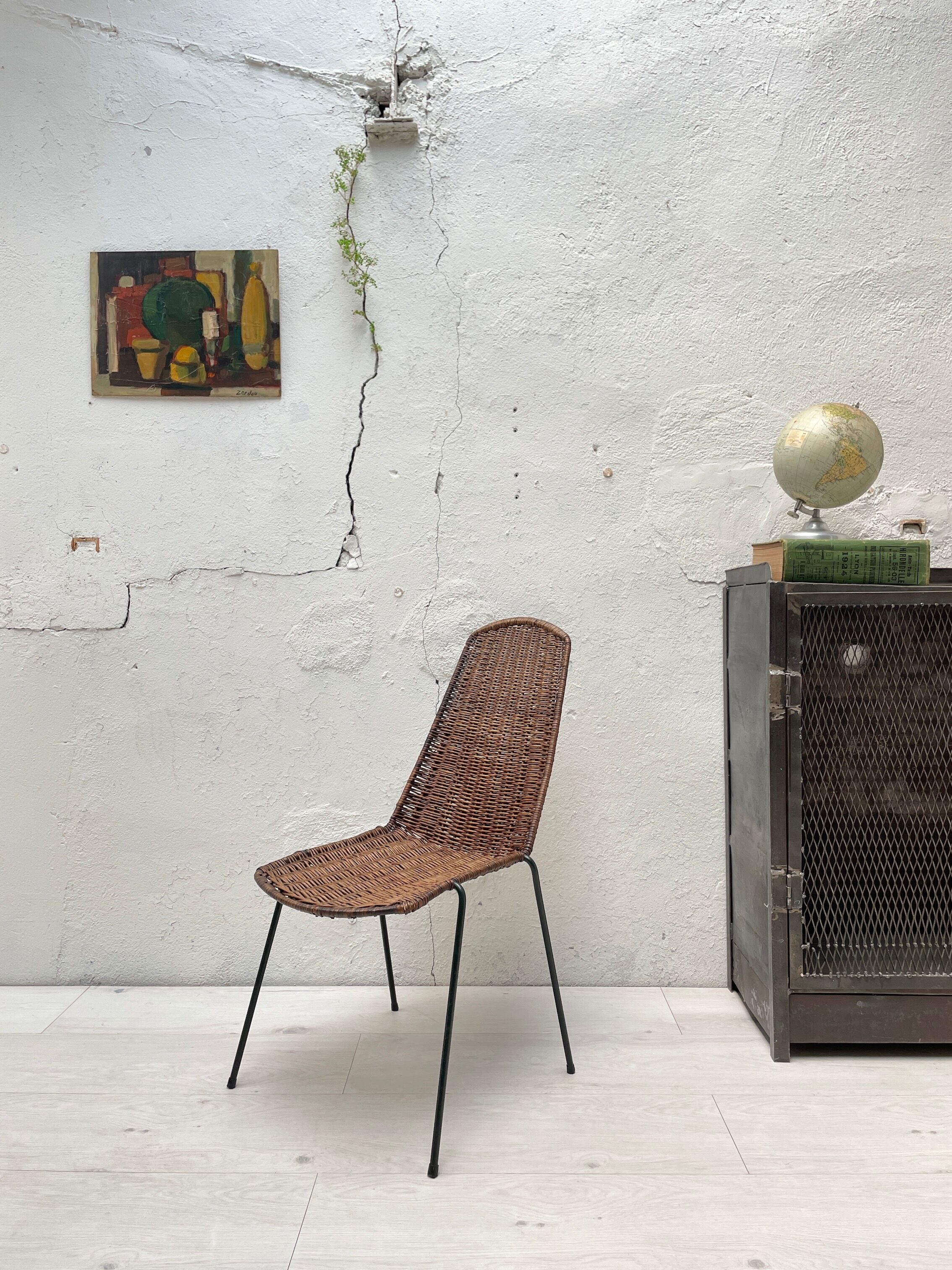 Vintage chair in wicker and metal circa 1950