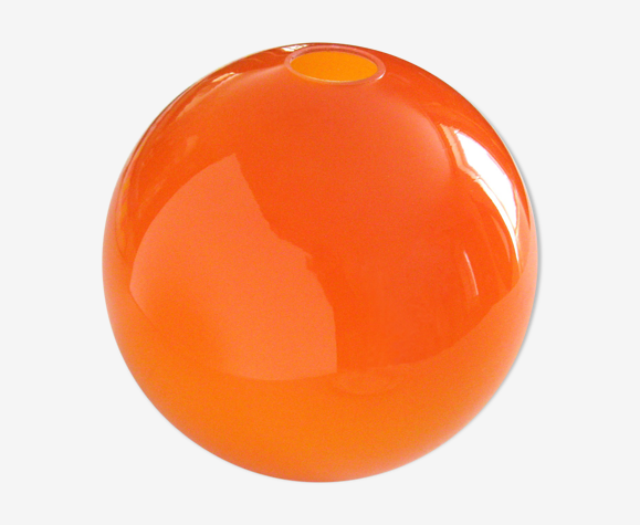 Suspension globe en verre opalin orange vintage années 70