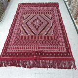 Hand-knotted Red Tunisian Ethnic Berber Wool Rug Margoum