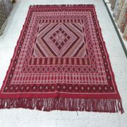 Hand-knotted Red Tunisian Ethnic Berber Wool Rug Margoum