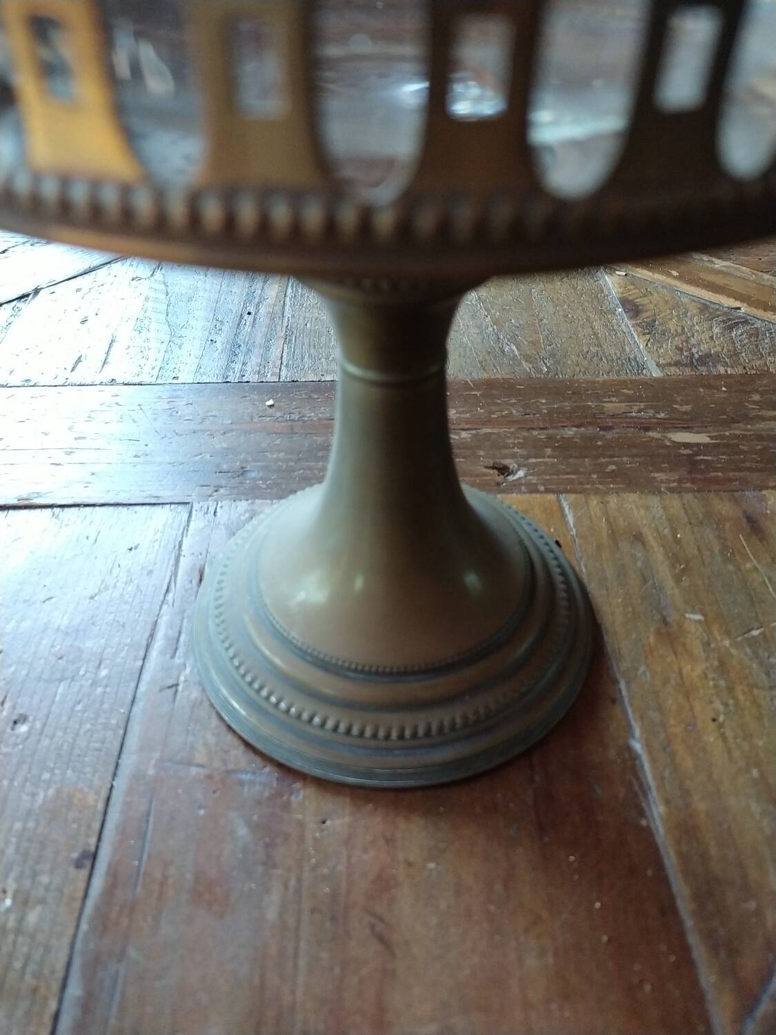 Copper and glass fruit bowl or compote dish Art Deco