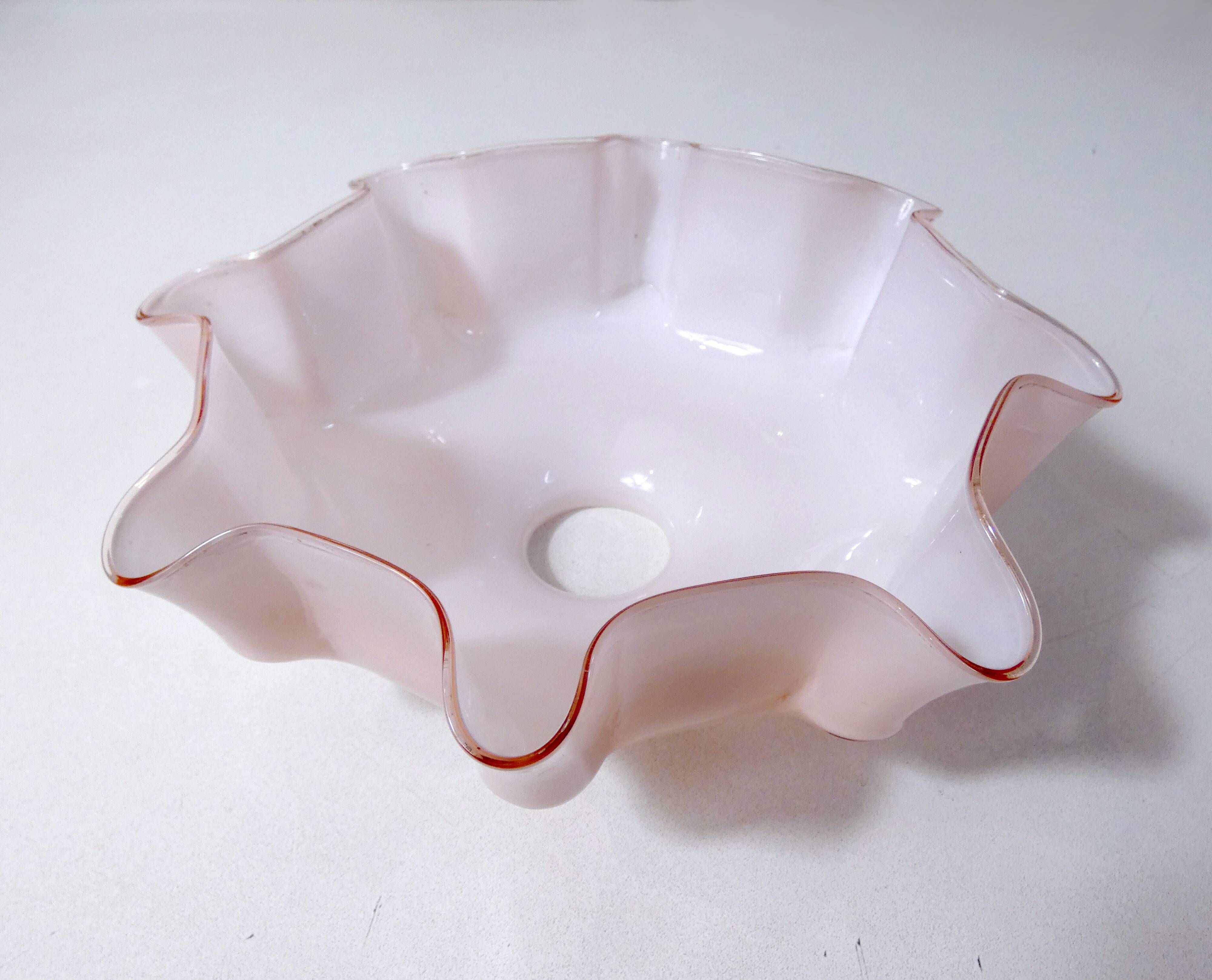 Old pendant lamp opaline glass chandelier vintage pale pink lampshade