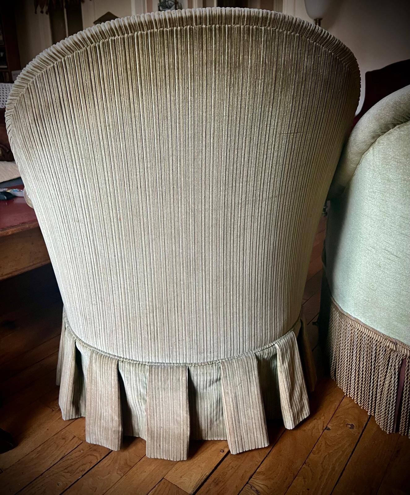 Olive green/almond toad armchairs from the 50s