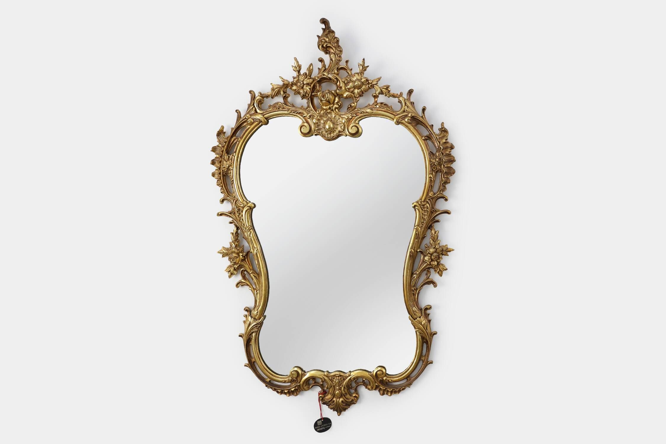 20th Century Ornate metal Louis XVI Wall Mirror with rococo Flourishes, Fra
