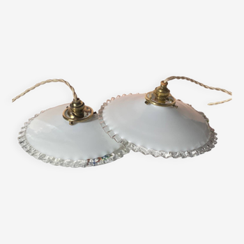 Pair of lace opaline pendants