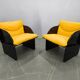 Pair of Italian Space Age Armchairs, Black Lacquer, 1970s