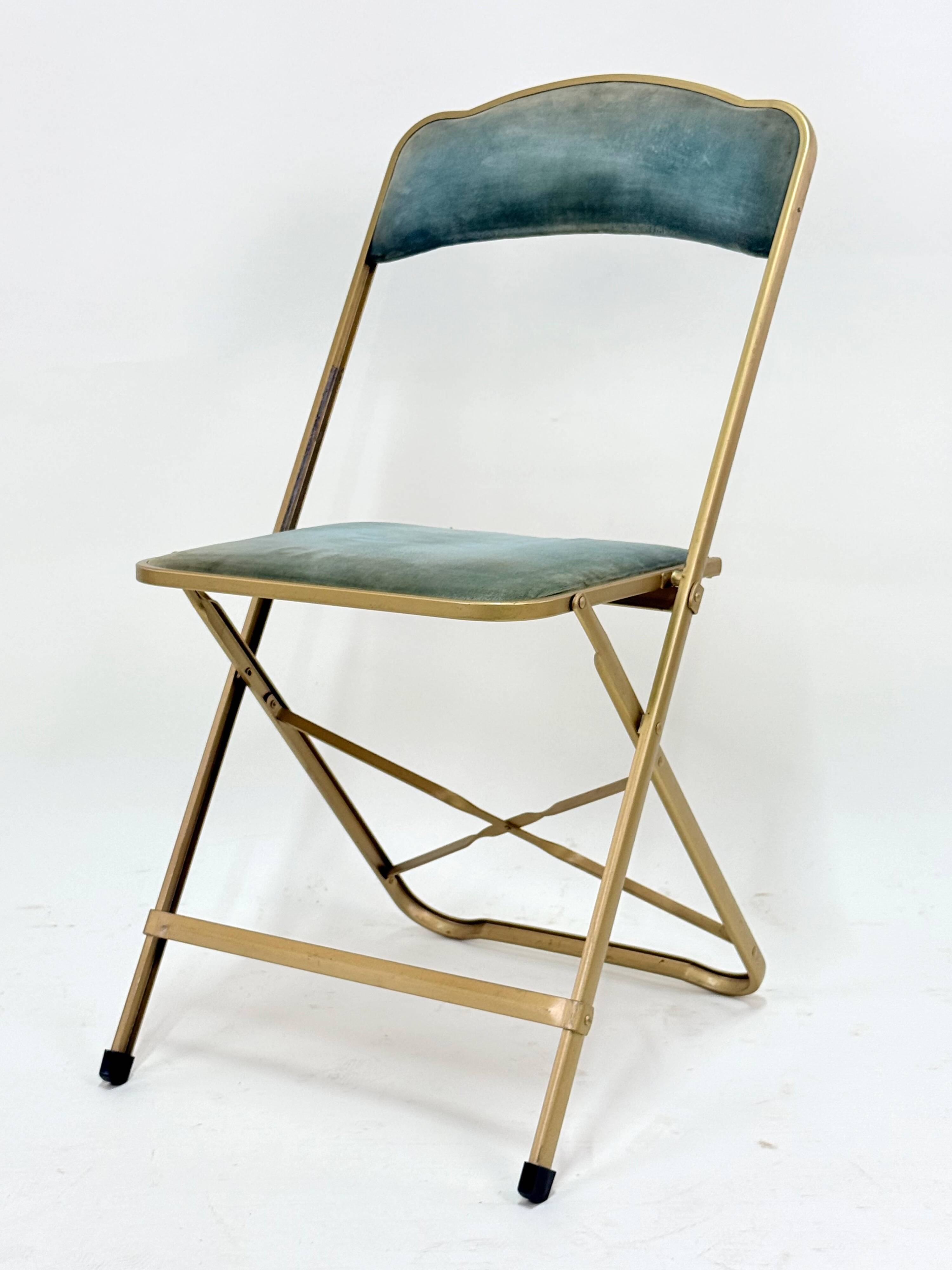 Old pair of chaisor folding chairs - metal & velvet - vintage 60's 70's