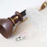 Stoneware, wood and brass lamp