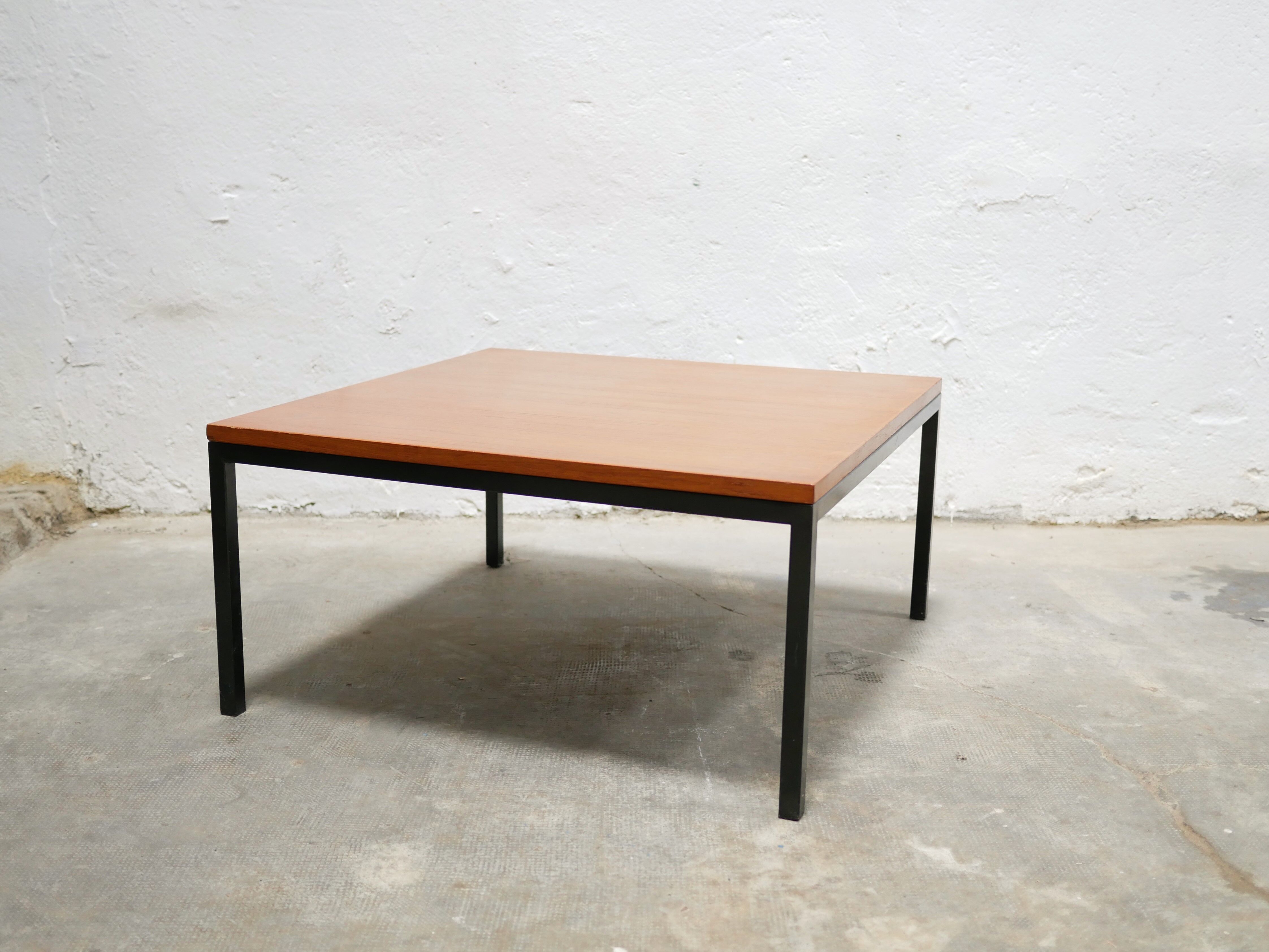 Vintage square modernist coffee table in teak and metal